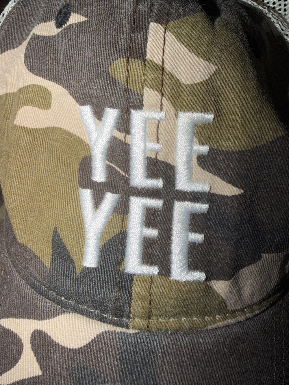 Yee Yee Headwear Camo Trucker Hat Snapback Mesh Back Embroidered Logo